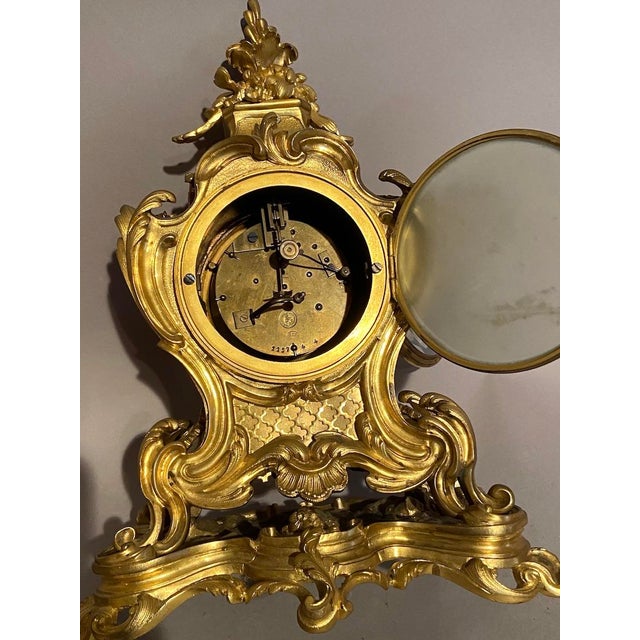 19thC Japy Frères Louis XV Gold Ormolu Bronze Mantel Clock 1pc For Sale - Image 12 of 18