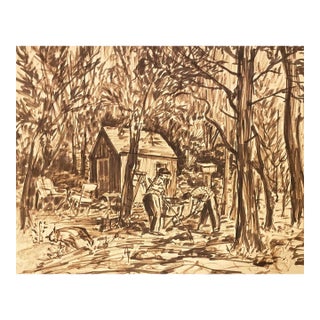 Loren Anthony and Elizabeth Slater Figures in a Landscape Watercolor For Sale