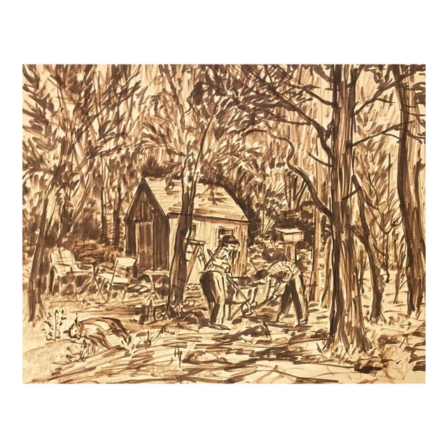 Loren Anthony and Elizabeth Slater Figures in a Landscape Watercolor For Sale