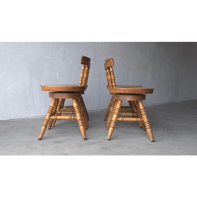 Wood Set of 4 Low Back Colonial Windsor Swivel Chairs For Sale - Image 7 of 7