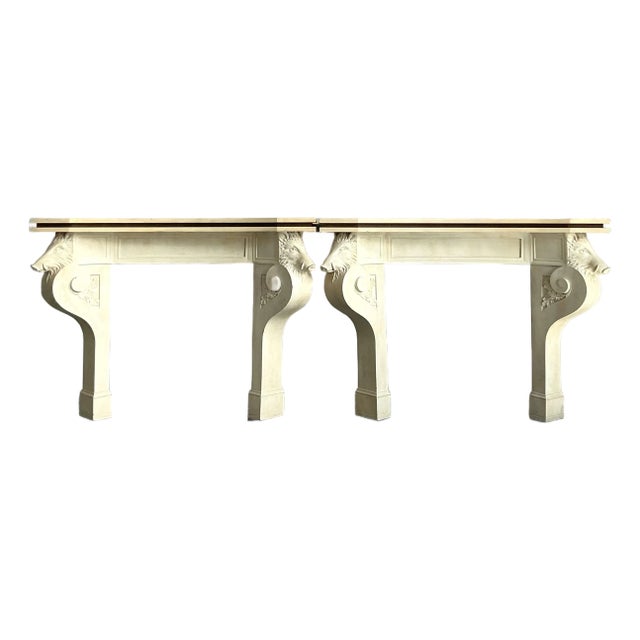 Vintage Regency Plaster Over Wood Boar Console Table - A Pair For Sale
