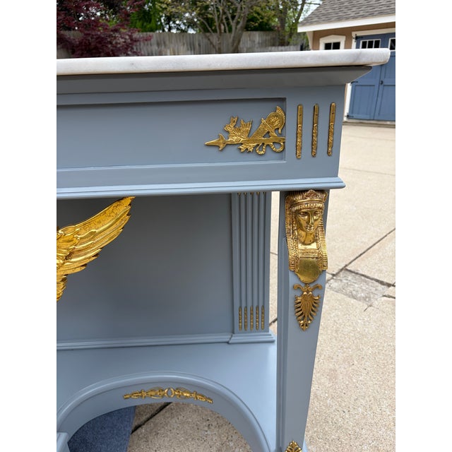 A Pair of Empire Revival Consoles With Gilded Sphinxes and Marble Tops For Sale - Image 16 of 17