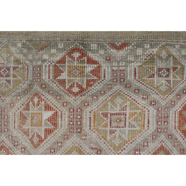 Textile Turkish Vintage Kilim With All-Over Diamond Design With Orange & Yellow For Sale - Image 7 of 12