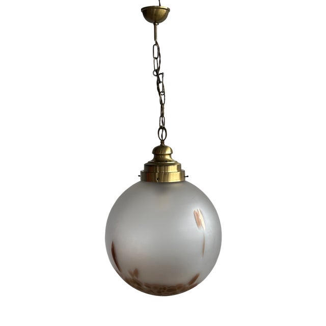 Mid-Century Italian Murano Glass Globe Pendant with Brass, 1970s For Sale