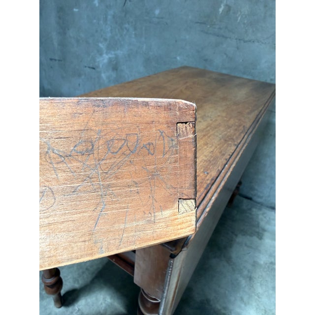 Brown Antique American Drop Leaf Table One Drawer Turned Legs 19th C Mahogany For Sale - Image 8 of 13