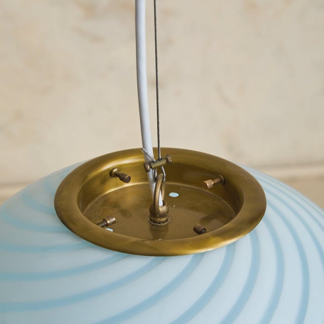 1970s Italian Blue Spiral Murano Glass Globe Pendant For Sale - Image 4 of 11