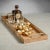Beautiful bright honey veneer burl wood tray. Perfect rectangle shape with gold metal handles for serving, displaying...