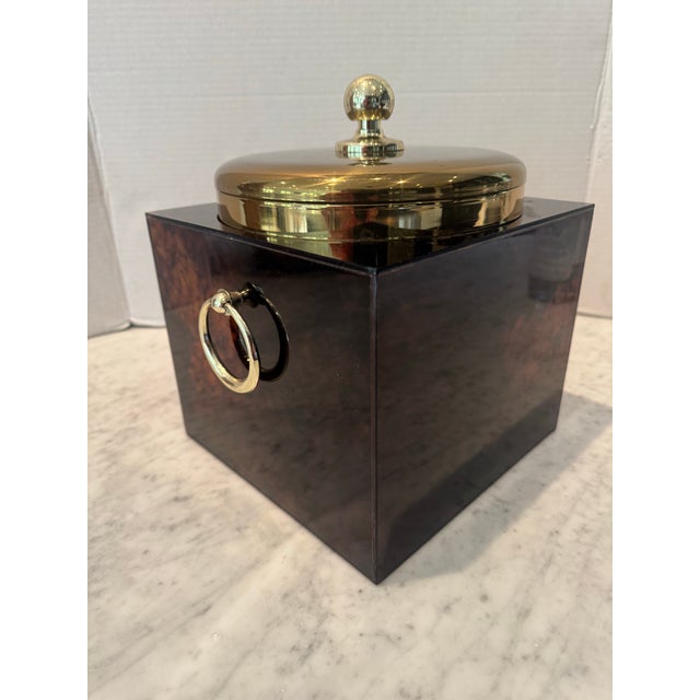 Hollywood Regency Faux Tortoise Shell Ice Bucket For Sale - Image 3 of 8