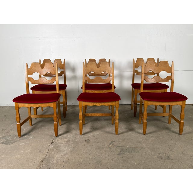Vintage Razorblade Dining Chairs in Oak by Henning Kjærnulf for Nyrup, 1960s, Set of 6 For Sale - Image 4 of 11