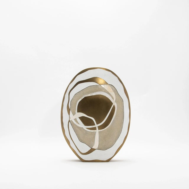 2020s Modern Vase in Shagreen With Shell and Brass Details by R&y Augousti For Sale - Image 5 of 9