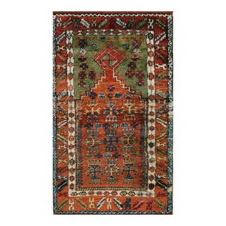 1880s Orange Green Medallion Antique Turkish Yuruk Rug 2'8" X 4'6" Handknotted Wool Carpet For Sale