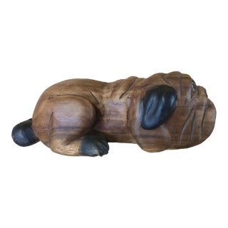 Carved Wooden Dog-Signed For Sale
