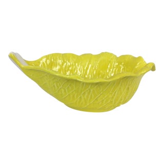 Vintage Mid-Century Portuguese Yellow Cabbage Serving Bowl For Sale