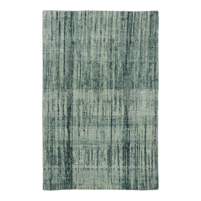 Rug & Kilim's Modern Textural Rug in Sage Green and Teal With Abstract Design For Sale