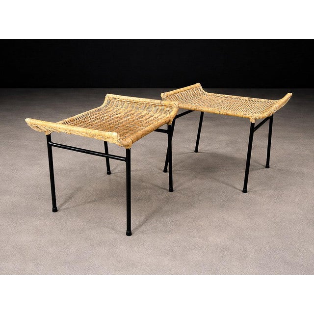 1950s Pair of Caned Stools with Iron Frame by Carlo Hauner, Forma, Brazilian Modern, 1950s - Lot 851B For Sale - Image 5 of 13