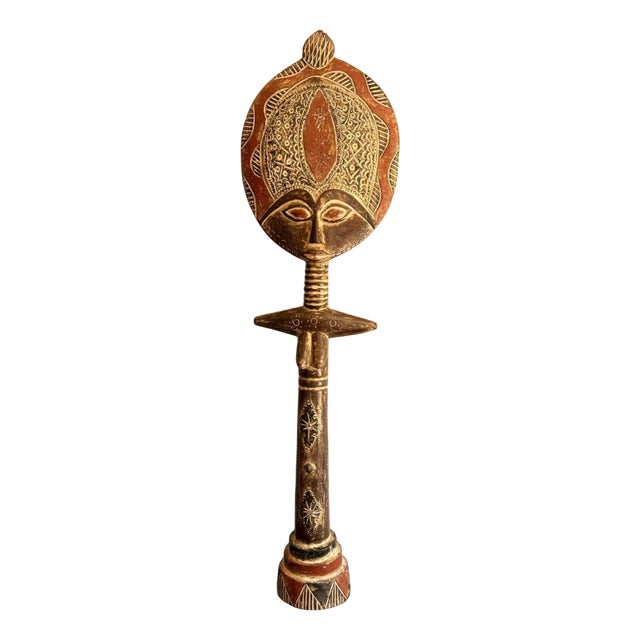 Large Ashanti Akuaba Fertility Doll Traditional Ghanaian Sculpture in Wood, 1920s For Sale