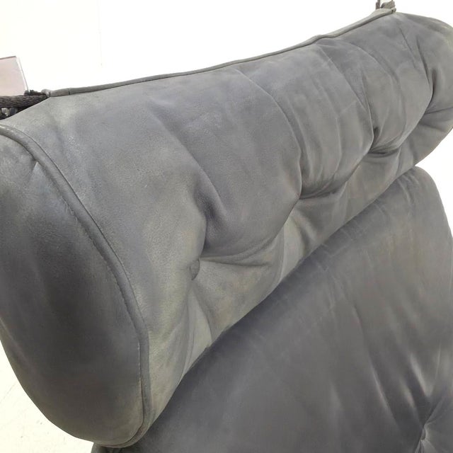Mid-Century Modern Vintage German Swing Chair in Grey Leather with Chrome, 1970s For Sale - Image 3 of 8