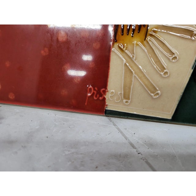 1970s Vintage Ceramic Art Tile Pisces Horoscope Zodiac Sign, Large For Sale - Image 5 of 11