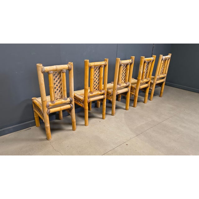 Boho Chic Chunky Bamboo Dining Chairs, 1960, Set of 5 For Sale - Image 6 of 16