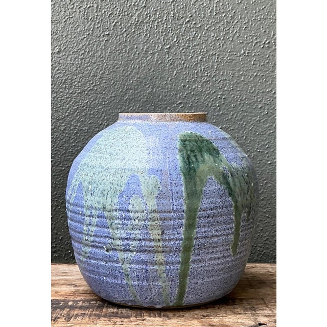 Vintage Drip Glaze Ceramic Vase For Sale - Image 12 of 14