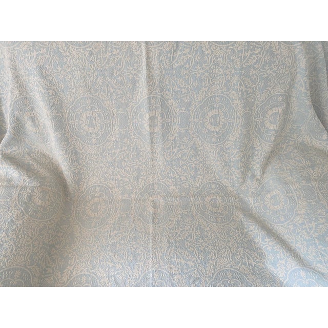 Mid-Century Modern Blue Ivory Woven Medallion Damask Full Bedspread For Sale - Image 3 of 9
