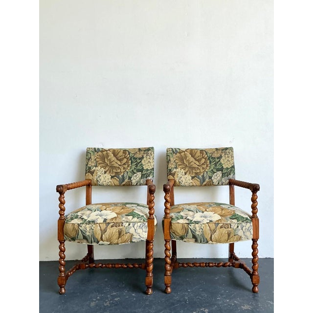 Vintage Twisted Wood Dorothy Draper Upholstered Barley Twist Armchairs For Sale - Image 11 of 18