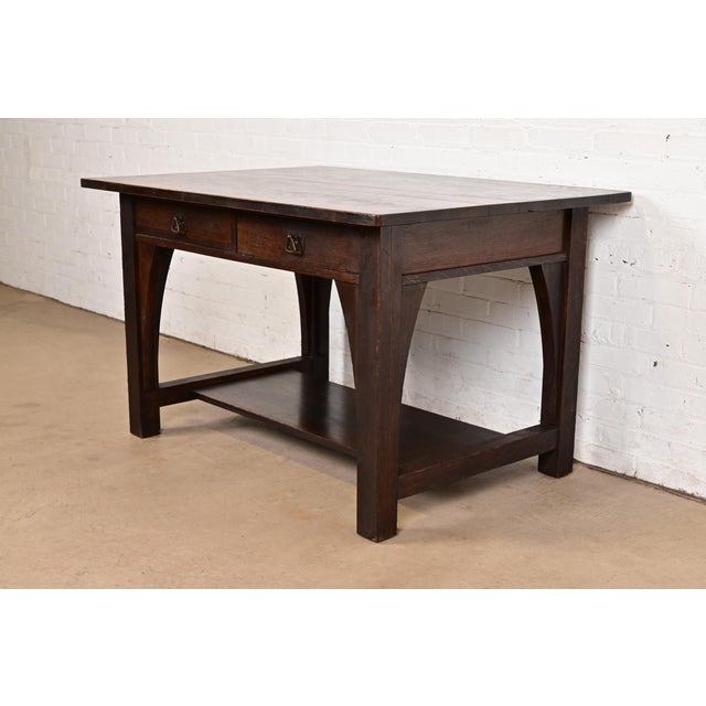 Limbert Antique Mission Oak Arts & Crafts Desk or Library Table, Circa 1910 For Sale - Image 12 of 12