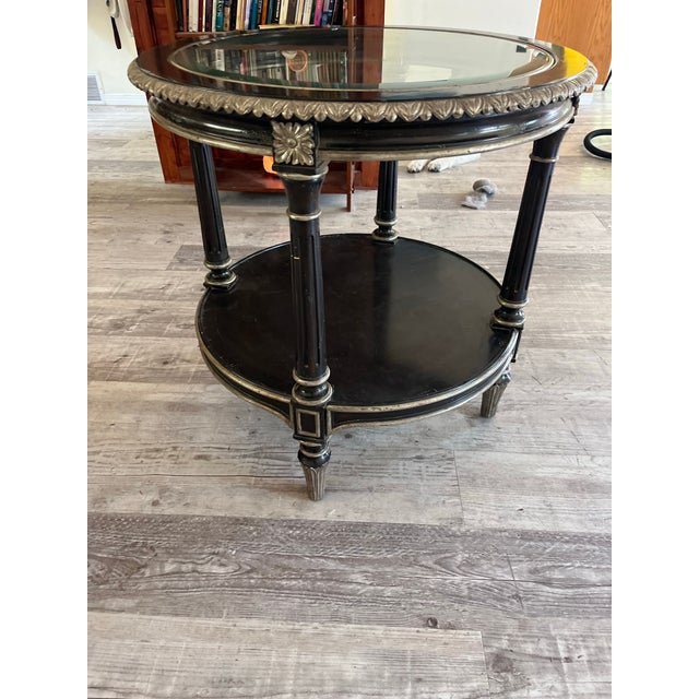 Marge Carson Neoclassical Style Ebonized & Silver-Gilt Two-Tier Side Table For Sale - Image 6 of 10