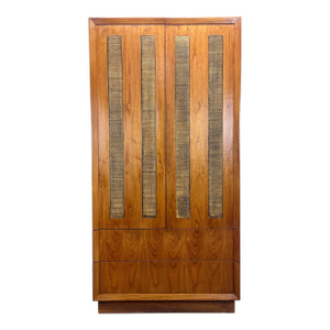 Mid Century Modern Milo Baughman Style Walnut & Cane Armoire / Wardrobe