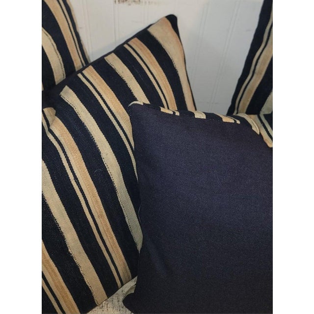 Collection of Four 19Thc Striped Blue and White Linen Pillows For Sale - Image 4 of 6