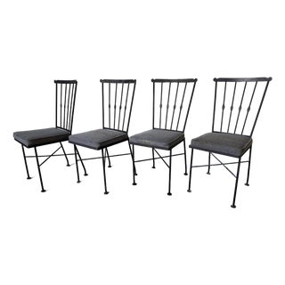 1970s Vintage Black Painted Metal Outdoor Garden Dining Chairs – Set of 4 For Sale