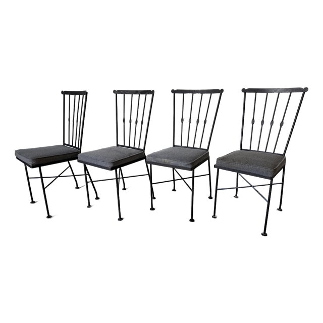 1970s Vintage Black Painted Metal Outdoor Garden Dining Chairs – Set of 4 For Sale