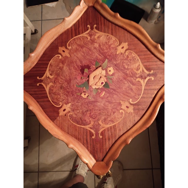 Rococo Intervention No, 16 Mid-Century Italian Hollywood Regency Gilt Cherub Table With Floral Marquetry Top For Sale - Image 3 of 12