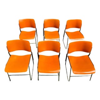Set of 6 David Rowland 40/4 Chairs Orange Metal Seat Mid Century Stack Chairs Steel Frame For Sale