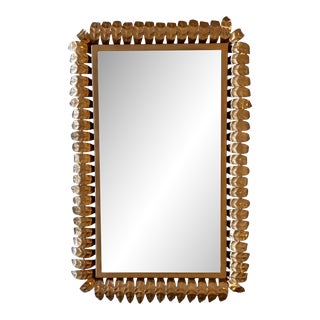 French Mid-Century Modern Neoclassical Gilt Iron Rectangular Sunburst Mirror For Sale