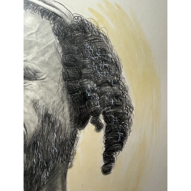 1980s Vintage Original Sol Schreibman Jewish Rabbi Man Pencil Drawing Sketch Portrait For Sale - Image 5 of 11