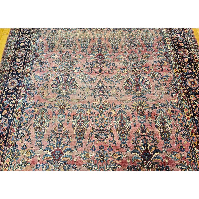 Antique Oversized Persian Manchester Kashan Rug, Hand-Knotted Wool, Floral Pattern, 10x20, Burgundy & Blue For Sale - Image 14 of 18