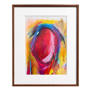 Mid 20th Century “The Joyful Tomato” – Whimsical Expressive Crayon Drawing in Walnut Frame For Sale