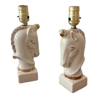 1970s Unicorn Ceramic Table Lamps, Pair For Sale