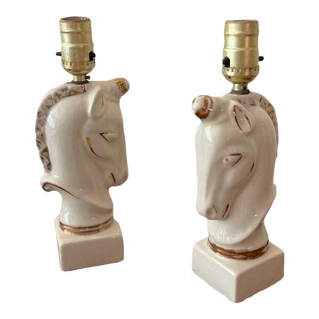 1970s Unicorn Ceramic Table Lamps, Pair For Sale