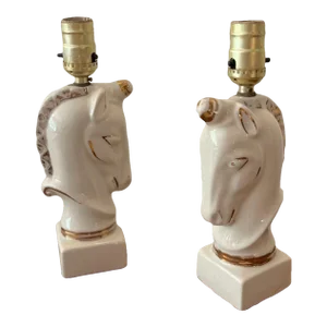 1970s Unicorn Ceramic Table Lamps, Pair