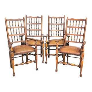 Lancashire Leather Dining Chairs by Theodore Alexander - Set of 4 For Sale