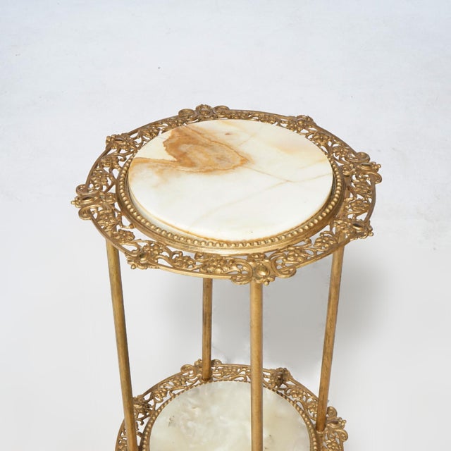 Victorian Antique Victorian Gilt Metal & Onyx Two Tiered Stand, 1890 For Sale - Image 3 of 9