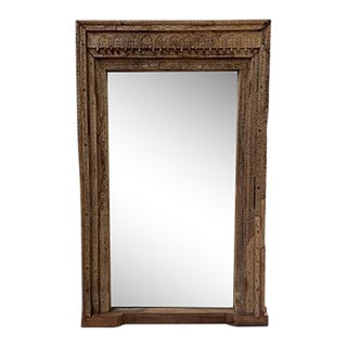 Antique Indian Carved Wooden Mirror For Sale