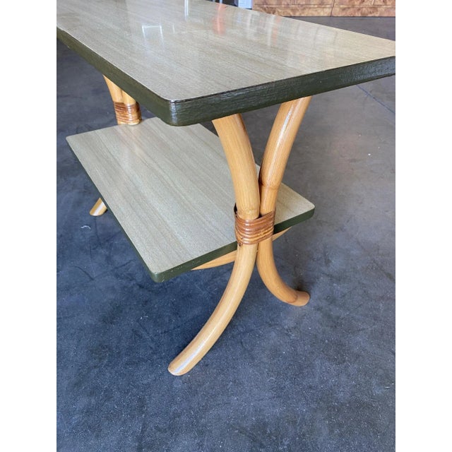 Restored "Hour Glass" Two-Tier Rattan Side Table For Sale In Los Angeles - Image 6 of 9