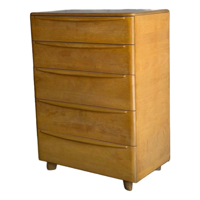 Heywood Wakefield Maple Tallboy Wooden Dresser Highboy Chest of Drawers Vintage 1950s For Sale