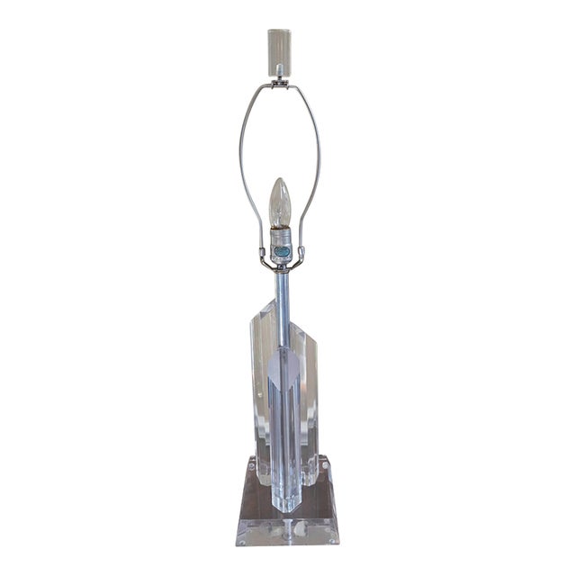 Mid 20th Century Mid-Century Modern Glacier Skyscraper Lucite Table Lamp For Sale