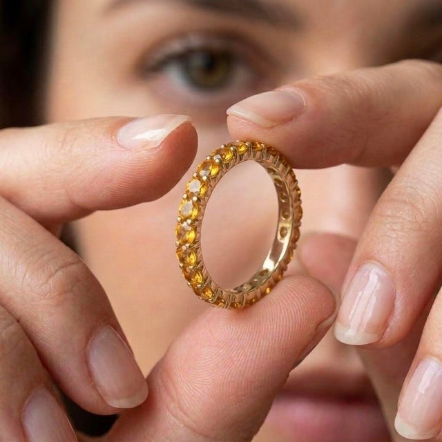 Contemporary Classic Citrine Eternity Wedding Band Ring – 18k Gold Plated Birthstone Ring Us 7 For Sale - Image 3 of 5