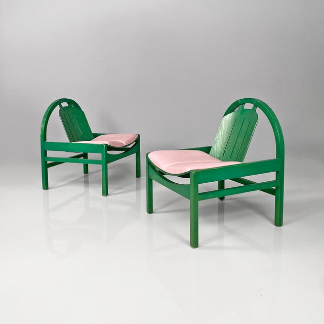 French modern pink leather and green wood Argos armchair by Baumann, 1970s. Fantastic Dining Room Chair Argos model with...