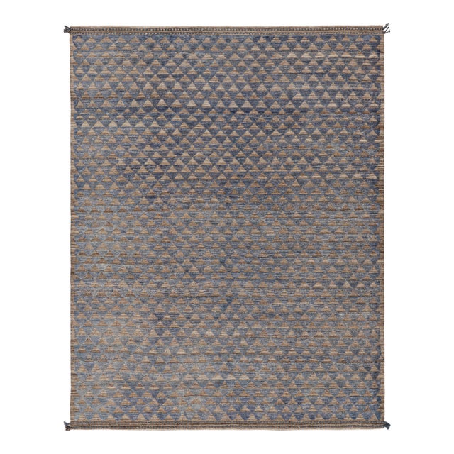 Rug & Kilim’s Moroccan Style Rug in Blue with Brown Geometric Patterns - 12x15 For Sale
